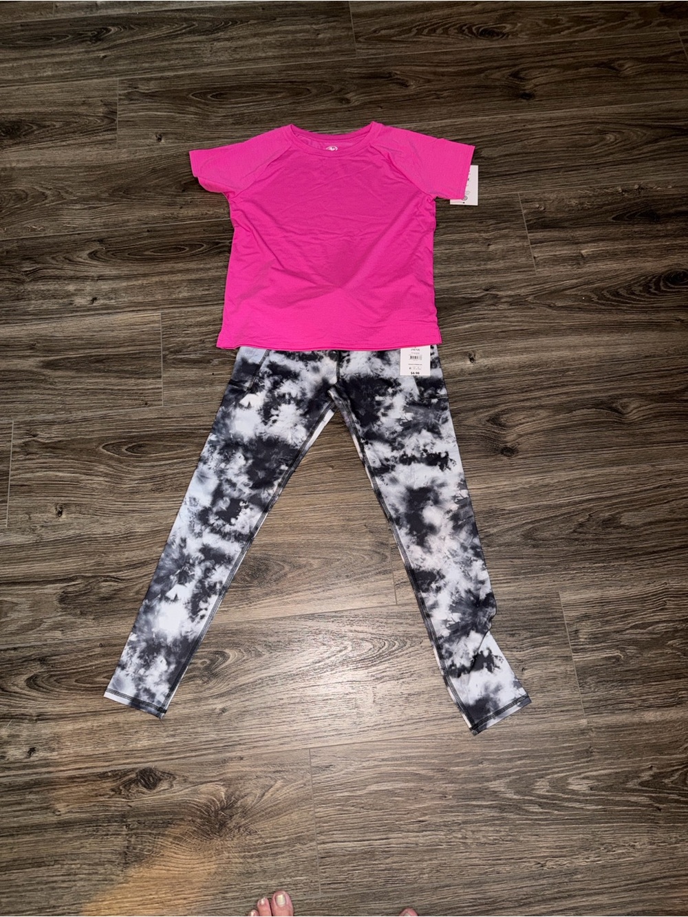 Athleta Pink Tee with Black & White Tie-Dye Leggings - Kids Active Set